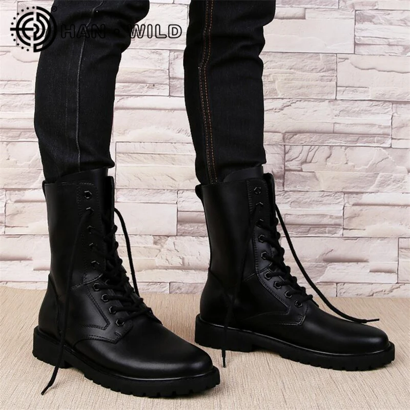 

Big Size 50 Men Winter Army Boots Cow Split Leather Tactical Boots 100% Genuine Leather Men Fur Military Boots Mid-Calf Shoes
