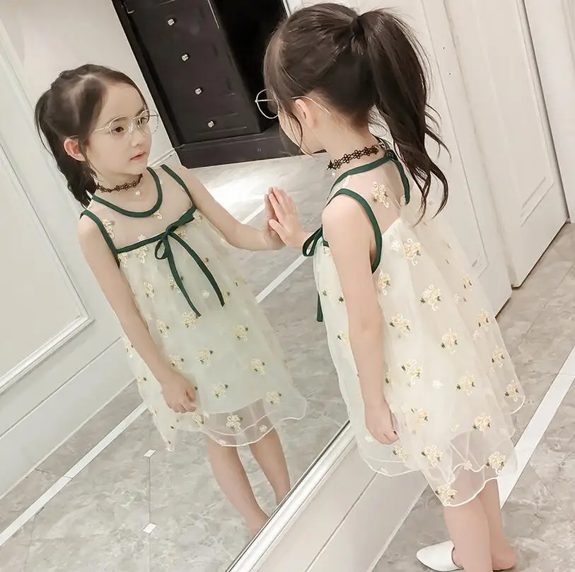 Summer Kids Girls Flower Dress Baby Sleeveless Floral Embroidery Lace Dresses Children Casual Frocks Vestidos Infantil 2-10Yrs | Детская