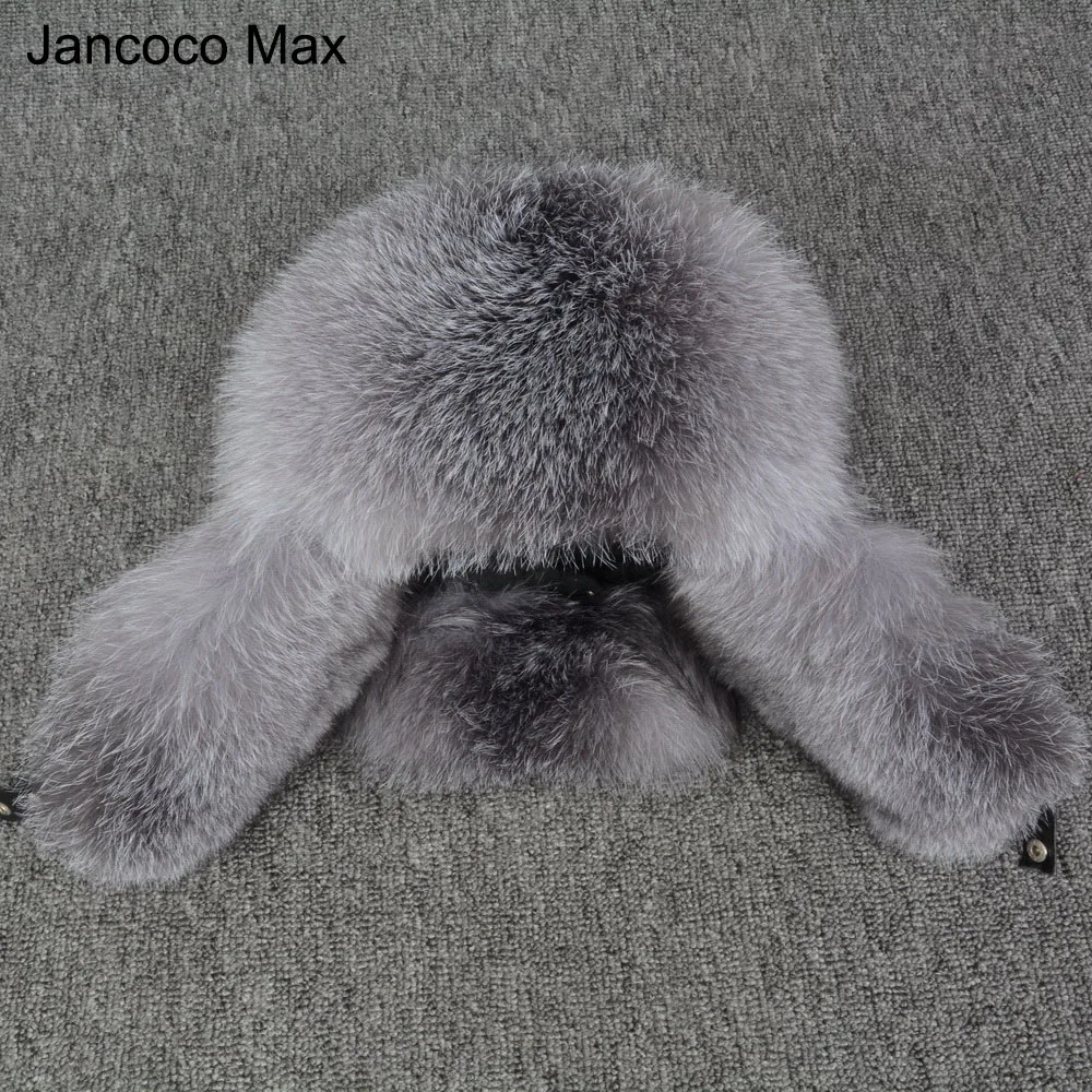 Jancoco Max New Winter Raccoon Natural Fur Hats Genuine Leather Silver Fox Fur For Men & Women Cap  S3072