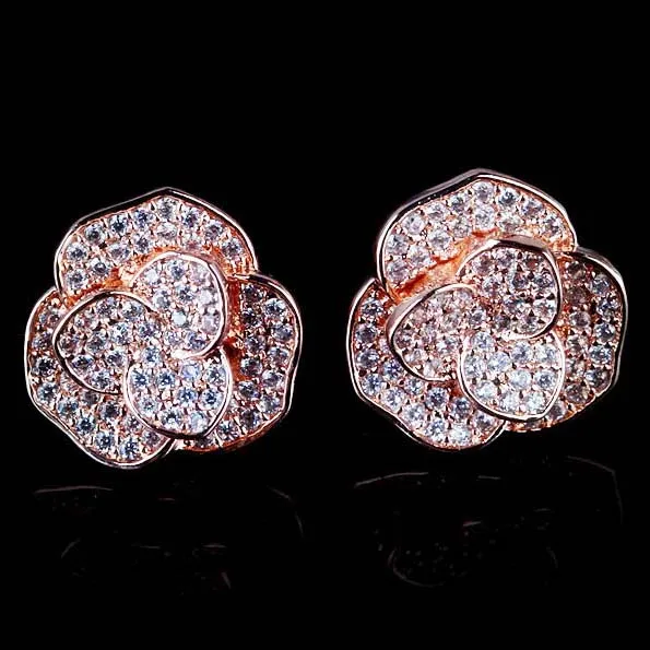 

Rose zircon earrings high-quality zirconia mosaic fashion luxury stud earrings
