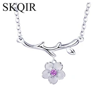 fashion plant necklace for women silver color flower copper pendant pink purple chain choker couple wedding anniversary gift