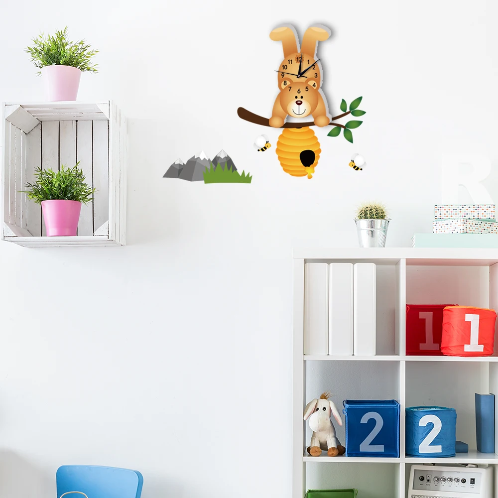 Новый милый мультфильм Медведь ПВХ 3D наклейка для настенных часов Horloge кварц