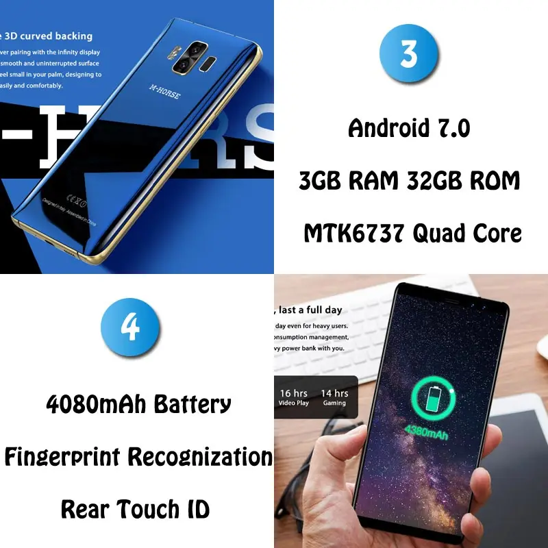M HORSE Pure 1 Мобильные телефоны 3 ГБ 32 5 7 &quot18:9 полный экран MTK6737 четырехъядерный Android 0