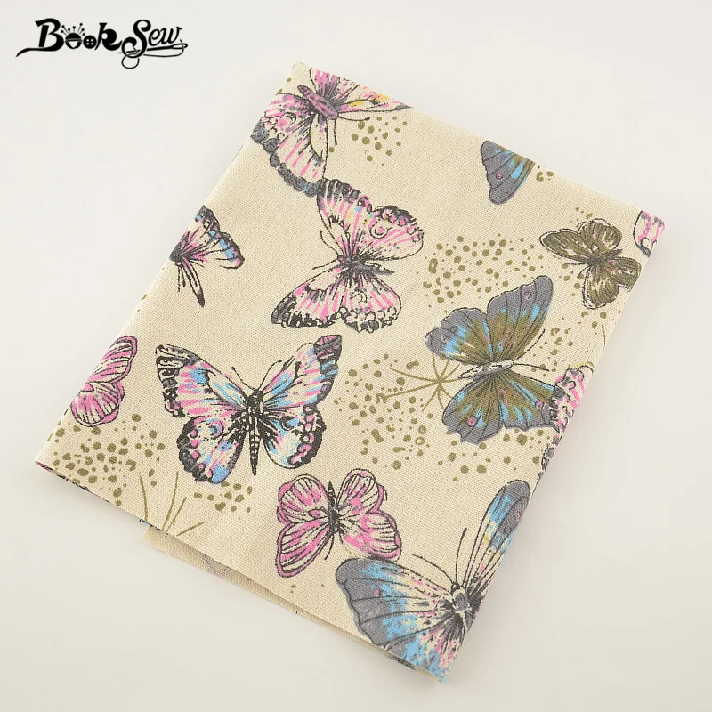 Хлопчатобумажная льняная ткань Booksew с изображением красивых бабочек материал