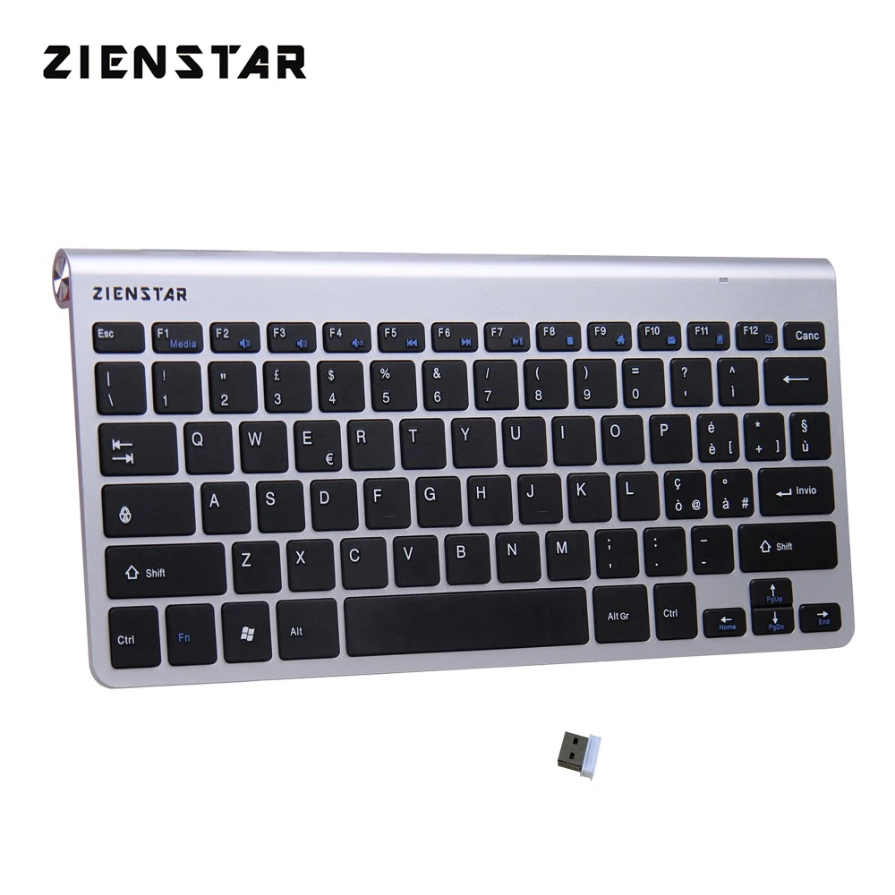 Zienstar итальянский язык ультра тонкая 2,4G Беспроводная клавиатура для Macbook/PC компьютера/ноутбука/Smart tv с USB Приемником