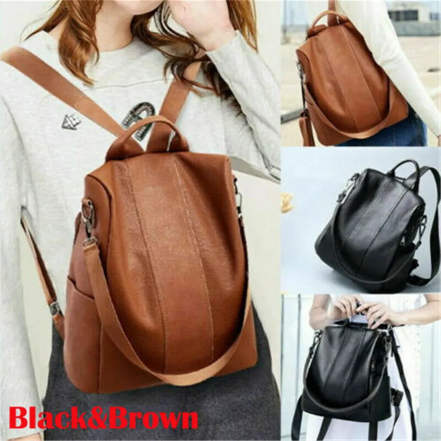 2019 Brand New Style Women’s Leather Backpack Anti-Theft Rucksack School Black Brown | Багаж и сумки