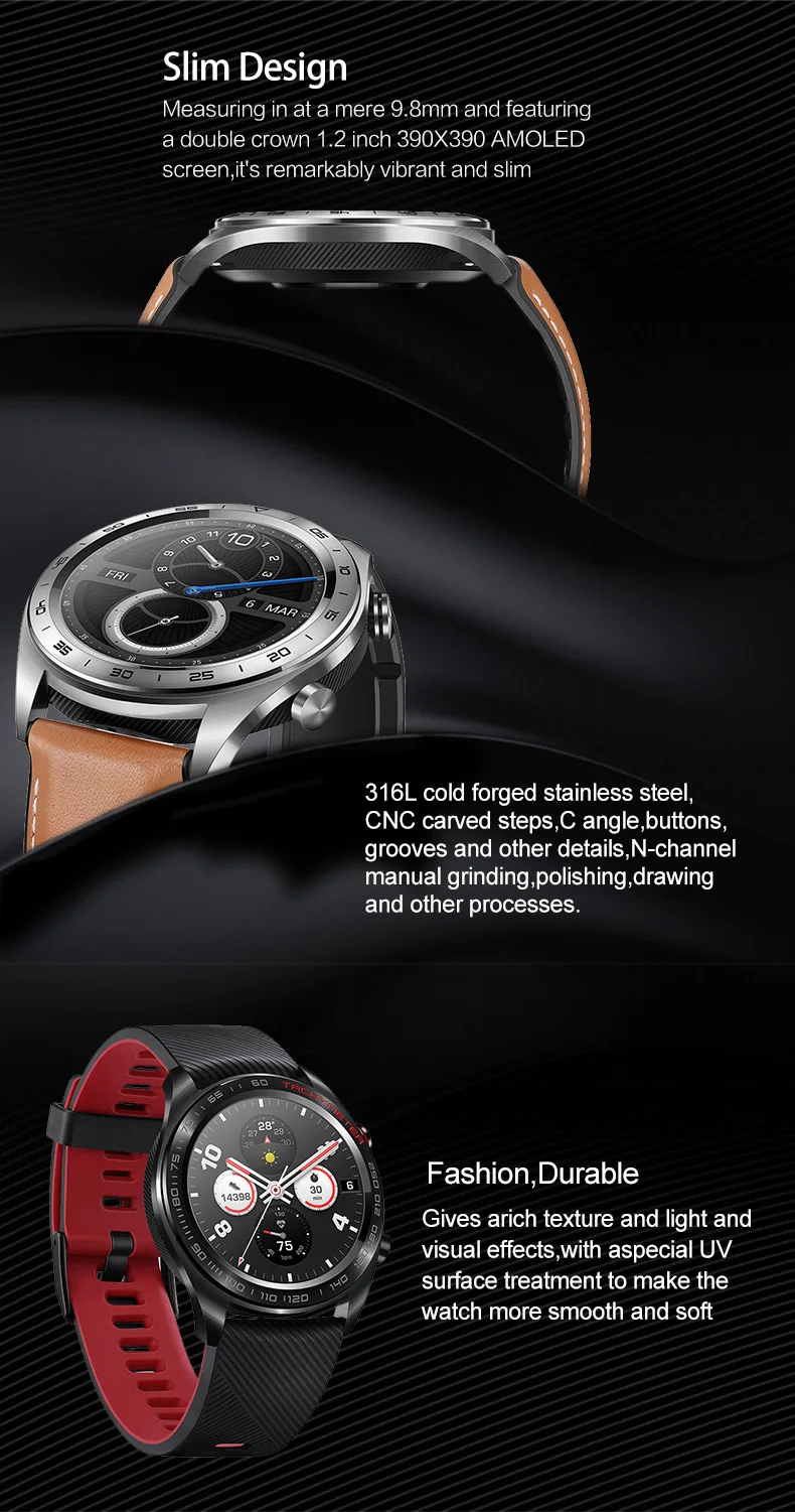 Huawei Honor оригинальные часы Magic SmartWatch NFC gps 5ATM водонепроницаемый трекер сердечного ритма трекер рабочее сообщение напоминание