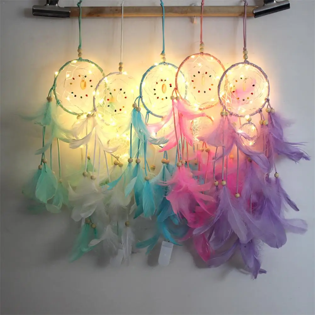 Sansei III Dream Catcher Home Decoration Room Decoration Wrapped Light Feather Dream Catcher Wall Hanging Car Home Decor