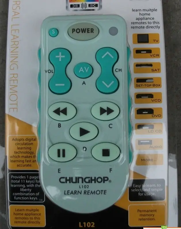 НОВЫЙ Chunghop L102 2 3xaaa батареи TV/SAT/DVD/CBL/DVB-T/CD/AMP/VCR/ПРИВЕТ-FI/LD/TUNER Сочетание обучения