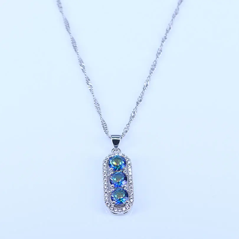 Beautiful Mystical Light Blue Rainbow Crystal Drop Pendant Necklace And Earrings Rings BraceletJewelry Set For Women | Украшения и