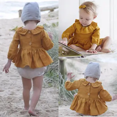 Блузка с длинными рукавами для маленьких девочек летний костюм оранжевого цвета