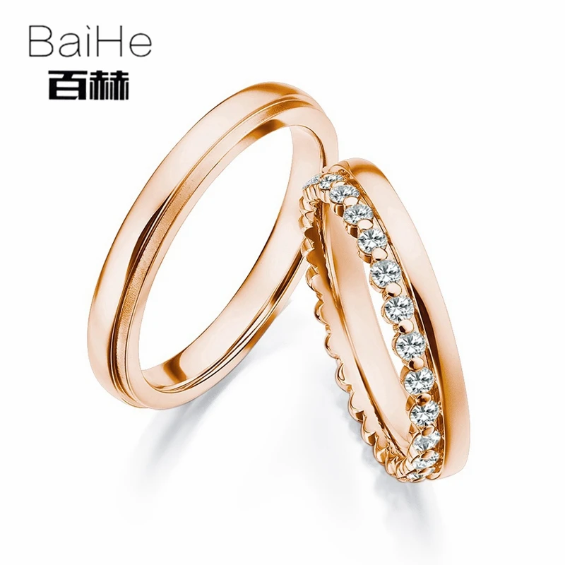 BAIHE одноцветное 18 К белого золота 0.36ct Certified H/SI круглый из натуральной бриллиантами обручение для женщин Jewelry Мода пара кольцо