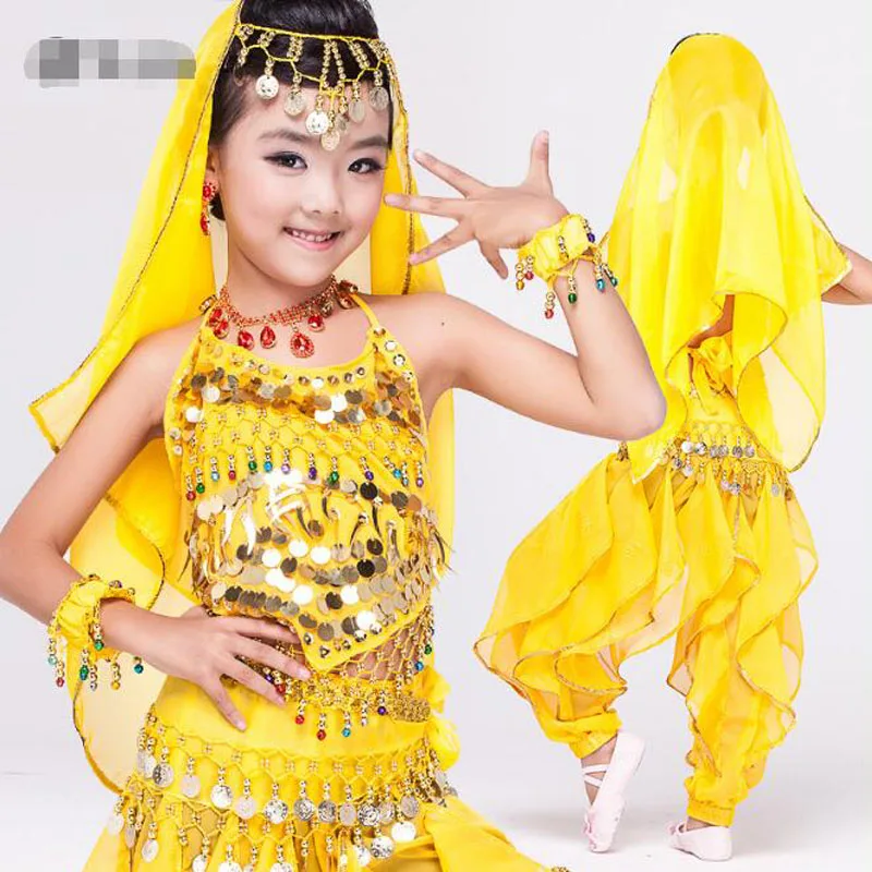 Детские костюмы для танца живота 4 шт. (топ + штаны ремень ручная цепь) детское