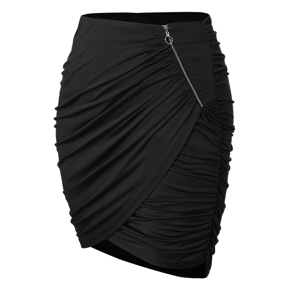 Black Wipalo плюс размеры Ruched Мини для женщин юбка молния Асимметричный Bodycon повседневное юбка офисная Faldas Mujer Moda сезон: весна-лето - Цвет: Black