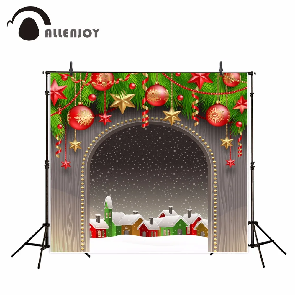 Allenjoy Christmas background arches red balls golden stars village photography backdrops christmas decorations | Электроника