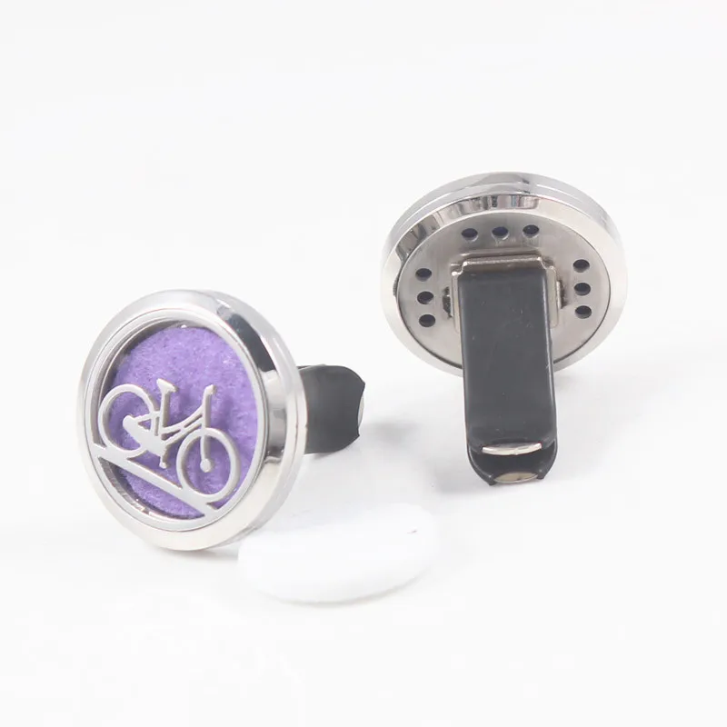 

Bicycle Pattern Car Perfume Locket 30mm 316L Stainless Steel Round Shape Screw Car Amoratherapy Diffuser Lockets 10pcs Free Pads