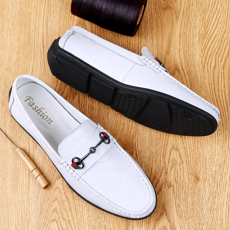 Loafers New Casual Men Shoes Black White Slip-On Lazy Light Breathable Boat Fashion Metal Driving Soft Moccasins | Обувь