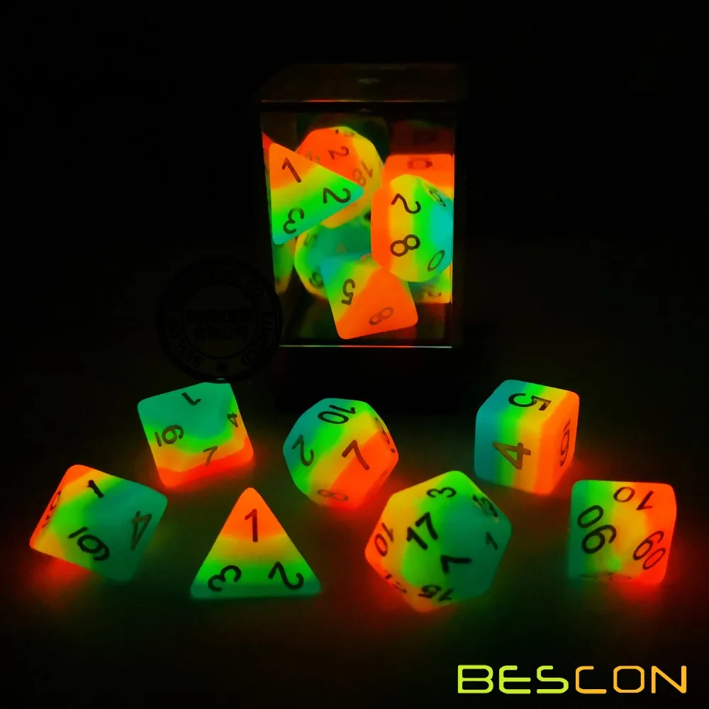 Bescon фэнтезийные радужные светящиеся многогранные кости 7 шт. в комплекте полуночные конфеты, светящиеся в темноте блестящие кости, Новинка ... (art.: 7a7d700d4) - 7a7d700d4