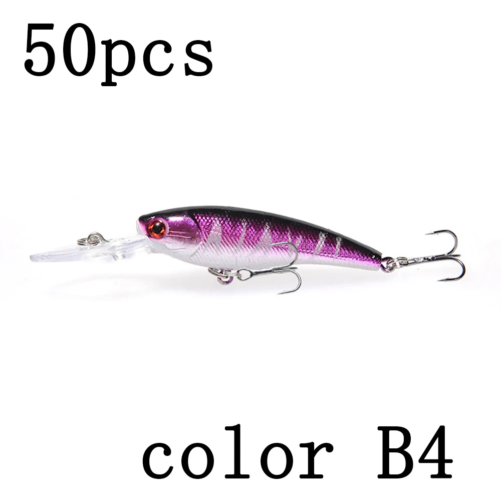 50pcs B4 50 шт. длинные язычки Minnows рыболовные приманки жесткие приманки 9 см 7 г - Цвет: 50pcs B4