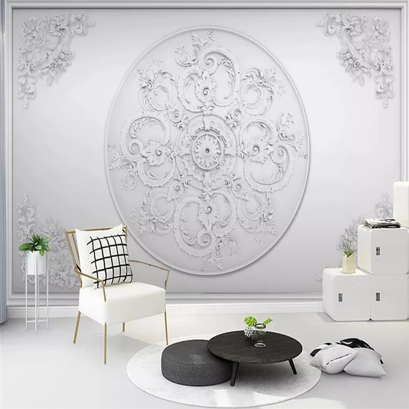 Decorative Wallpaper 3D Northern Europe Simple White Gypsum Relief Pattern Background Wall Painting | Обустройство дома