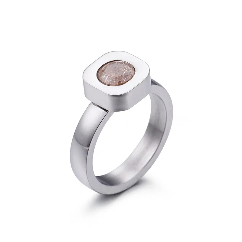 Turmeric (Silver) Новые цветные кольца с камнем для женщин, размер 6-9, нержавеющая сталь, золото/серебро, кольца на палец для девушек, обручальные кольца, подарок - Цвет основного камня: Turmeric (Silver)