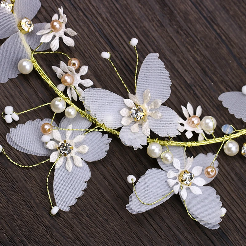 

New Design Butterfly Pearl Bride Hairbands Wedding Headband Hair Accessories Bridal's Tiara Elegant Ladies Hair Jewelry