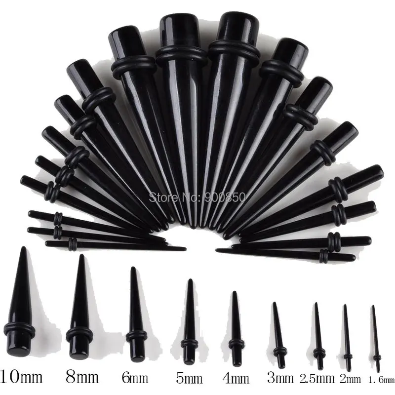 18 шт./лот черный конусности носилки для уха расширитель набор акриловых беруши и