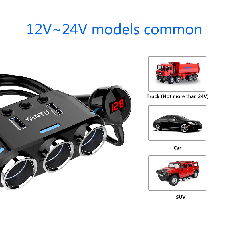 Двойной USB порт 3 Way Авто розетка для автомобильного прикуривателя Разветвитель зарядное устройство штекер Адаптер DC 5 В 1A+ 2.1A для всех телефонов и ПК Ipad Mp3