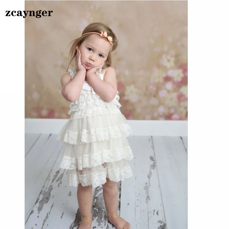 Girls Dress Summer For Girl White Lace Beige One-piece Baby Clothing Daughter 2-8 Age & Mom Pregnant | Детская одежда и обувь