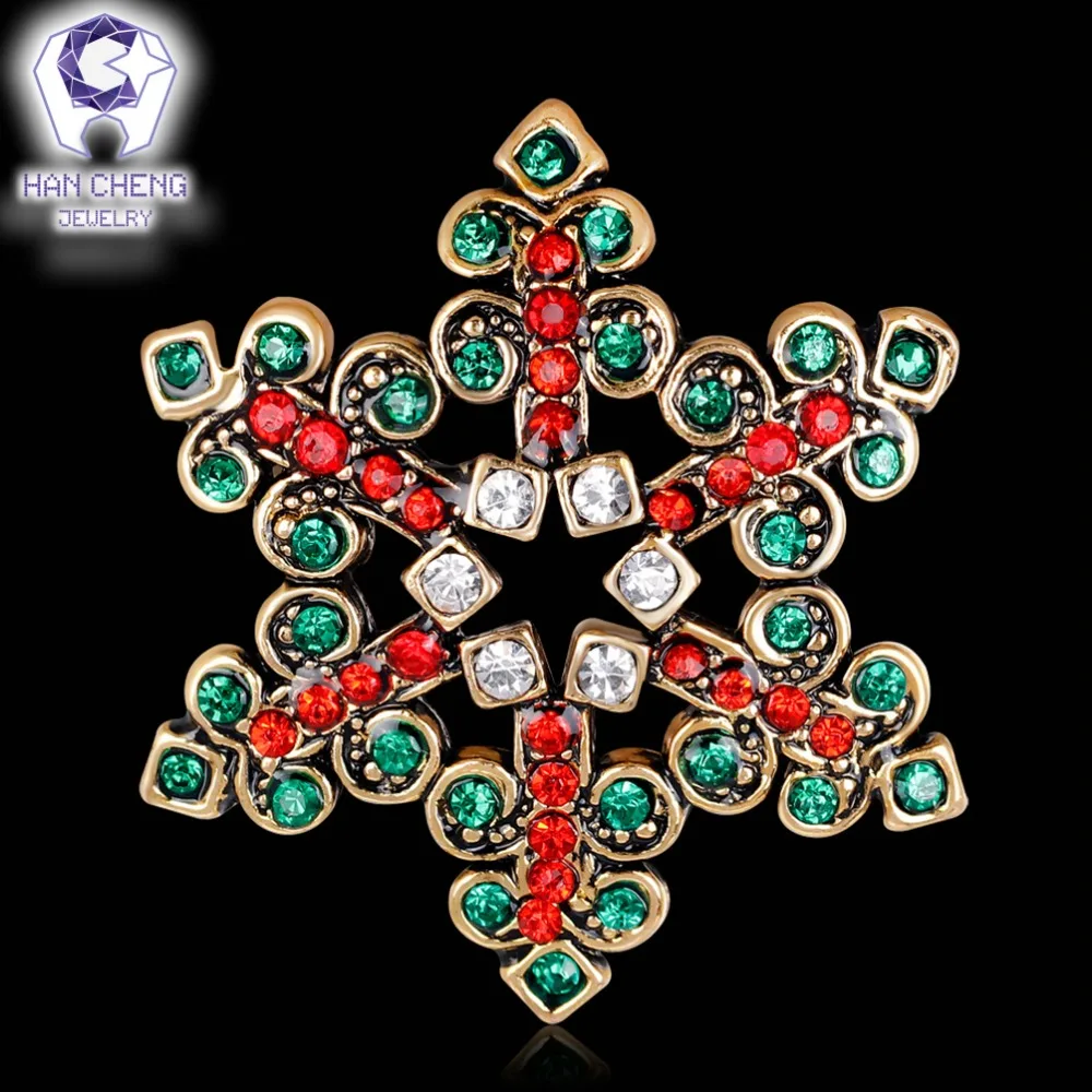 Han Cheng милые модные золотые стразы Хрустальная Рождественская Снежинка брошь