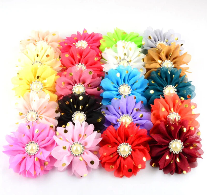 Повязка на голову для новорожденных девочек шифоновые цветы с золотым штампом в