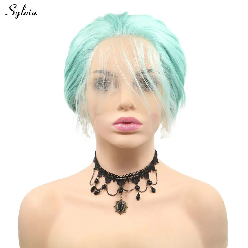 Sylvia/короткие волосы мятно зеленого цвета синтетические на Бобе для женщин