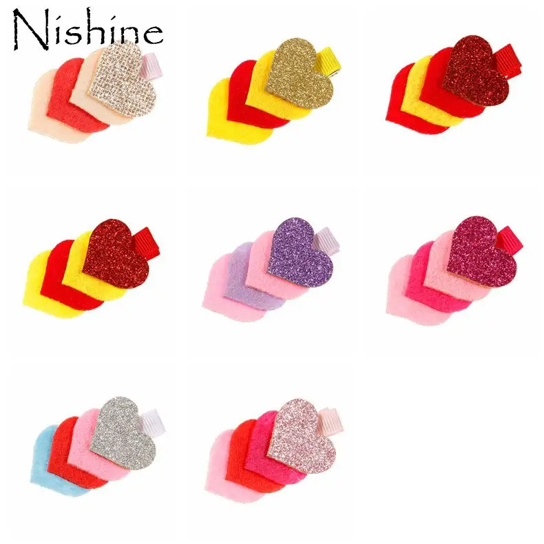 NISHINE нетканый войлок в форме сердца заколки для волос Блеск День святого