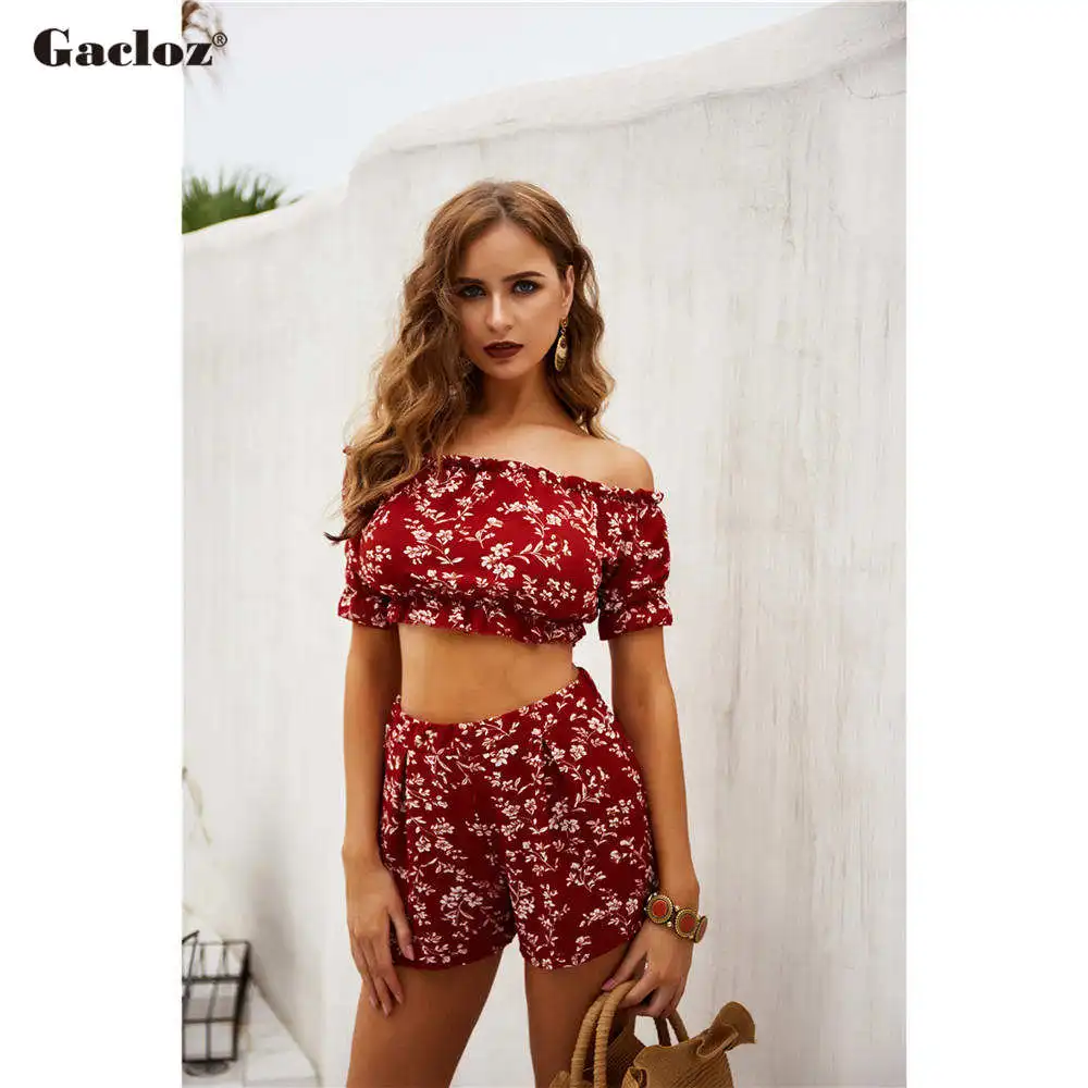 Gacloz Boho комплект из двух предметов женский летний укороченный топ топы и шорты
