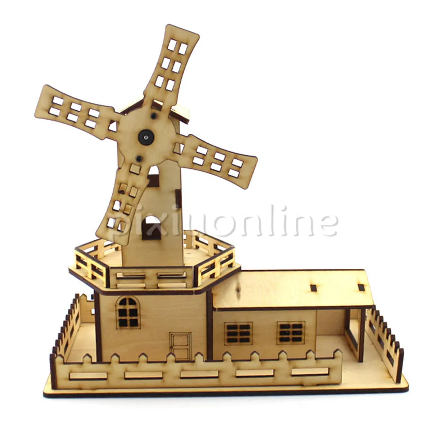 1suit J691 Acousto-optic Wooden Windmill Model DIY Aseembled Pinwheel Toy Free Russia Shipping