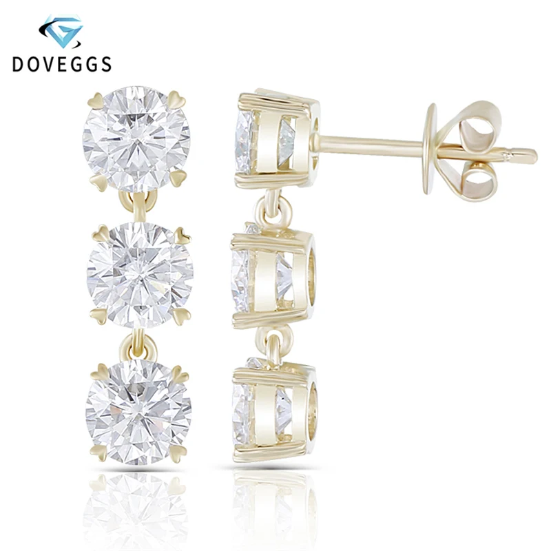 Серьги-подвески DovEggs из желтого золота с муассанитом диаметром 5 мм 14 к | Украшения
