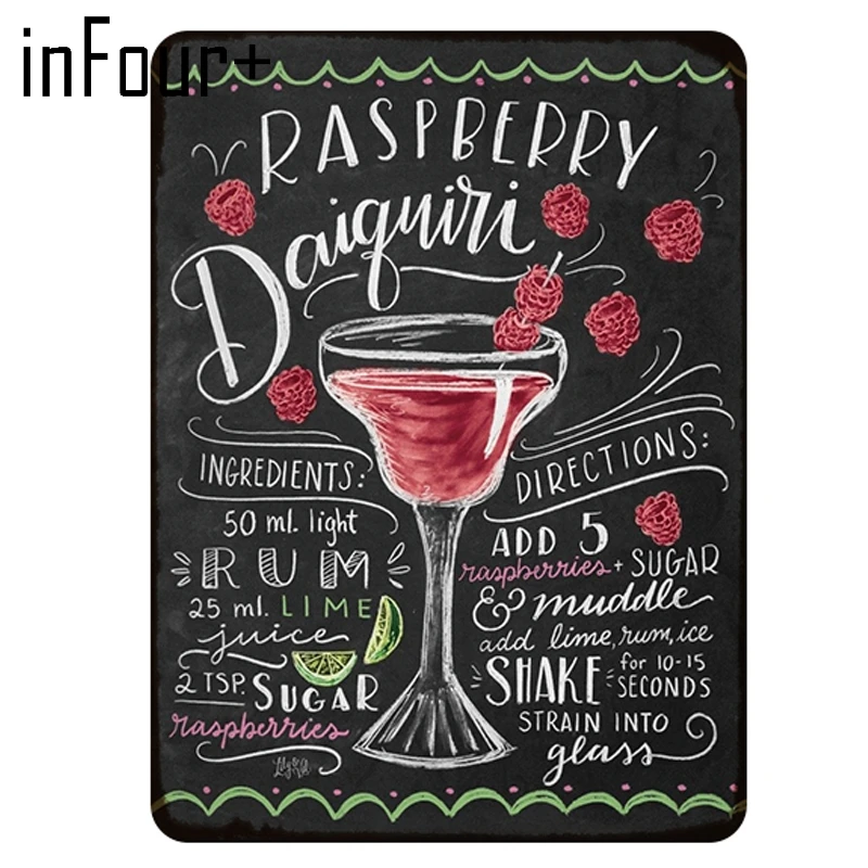 Raspberry Daiquiri коктейльный рецепт Ретро винтажный металлический оловянный знак для