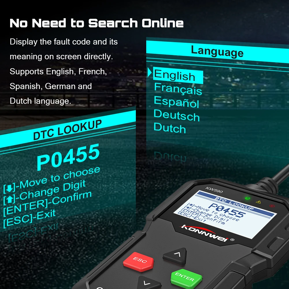 Best ODB OBD2 Scanner KONNWEI KW590 Car Diagnostic Multi language Code Reader OBDII Russian Better Than AD310|Диагностические