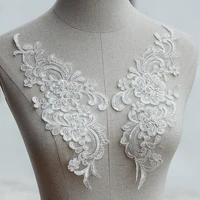 ivory alencon lace applique beaded sequined patch for wedding supplies bridal hair flower headpiece 1 pair