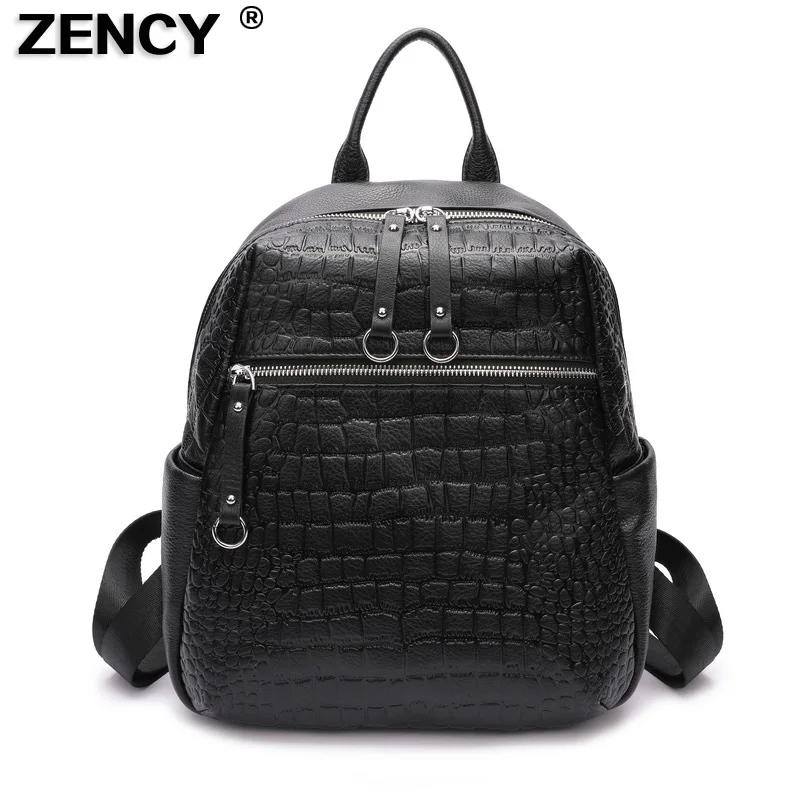ZENCY 2019 натуральная телячья кожа 100% итальянская женская сумка рюкзак для Леди Топ