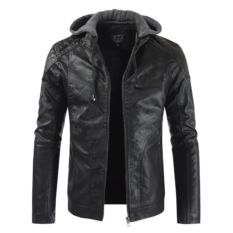 

Mens Leather Jackets Winter Warm Coats Plus Thick Outerwear Biker Motorcycle Male Classic Hooded Faux Jacket DL94