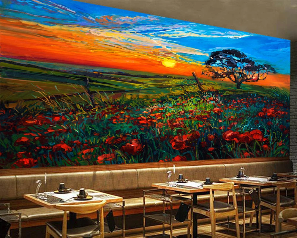 Настенная 3d картина маслом с изображением цветов на закате Настенные обои для