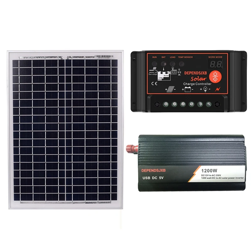 18V20W солнечная панель + 12V 50A/60A контроллер 1200W инвертор Dc12V Ac230V комплект генерации