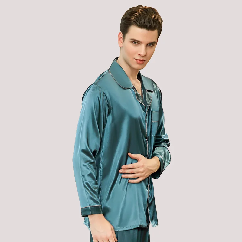 

New Arrival Spring Men Casual Breathable Faux silk tops and Pants sets lounge Homewear Sleepwear Set Men's Pajama sets YTZ725