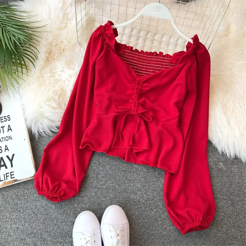 Винтажная женская блузка с воротником лодочкой и кулиской 2020 Весенняя одежда