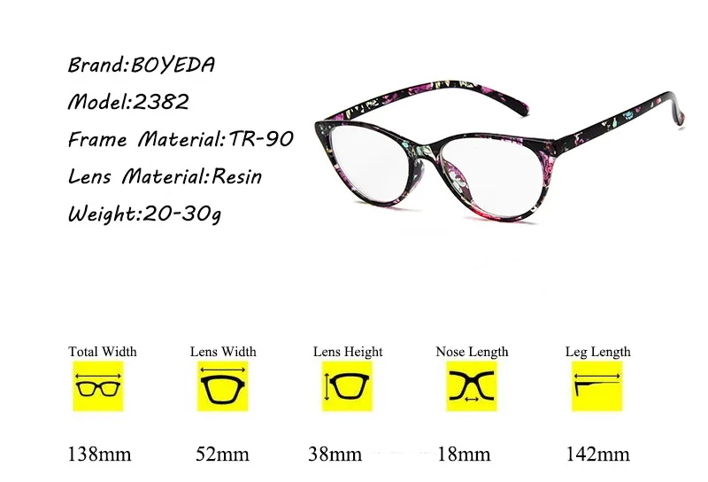 BOYEDA Мода кошачий глаз очки ретро очки Clear Frame объектив Для женщин очки бренд оправы близорукость Nerd плотная зрелище