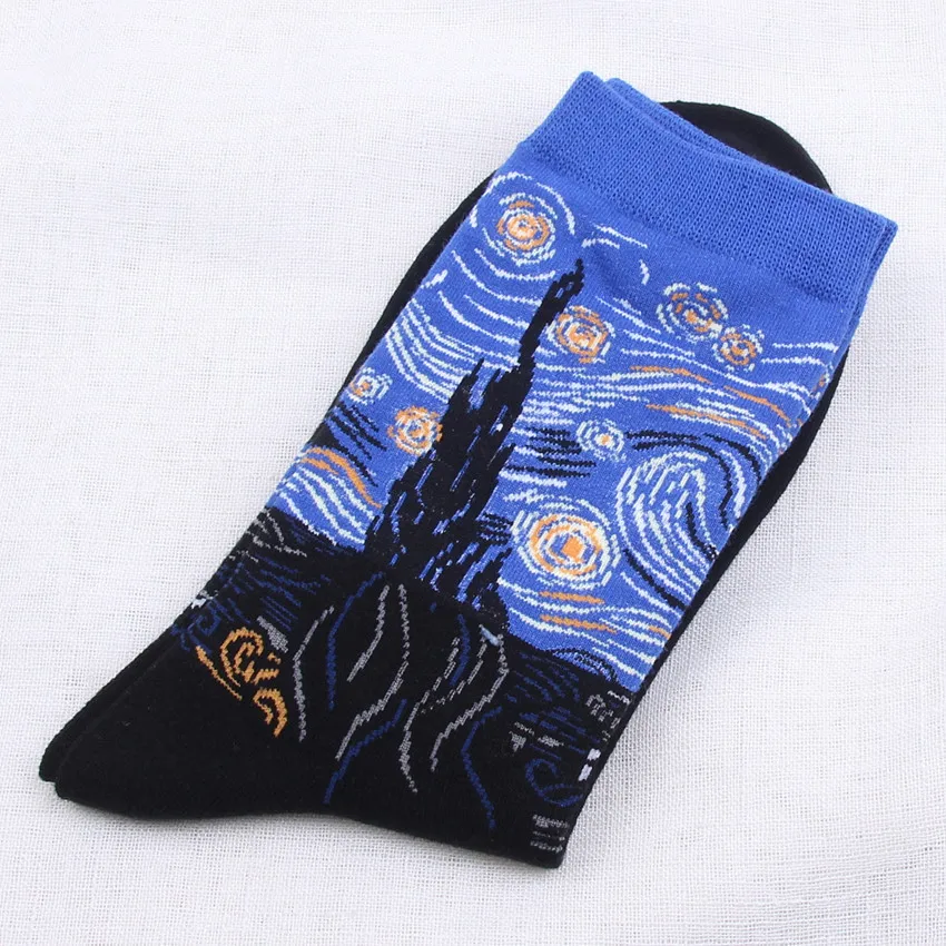 

Spring Hot Starry Night Spring Autumn Winter Men Socks Art Cotton Van Gogh Mural Famous Oil Painting Funny Happy Sock Hip Hop