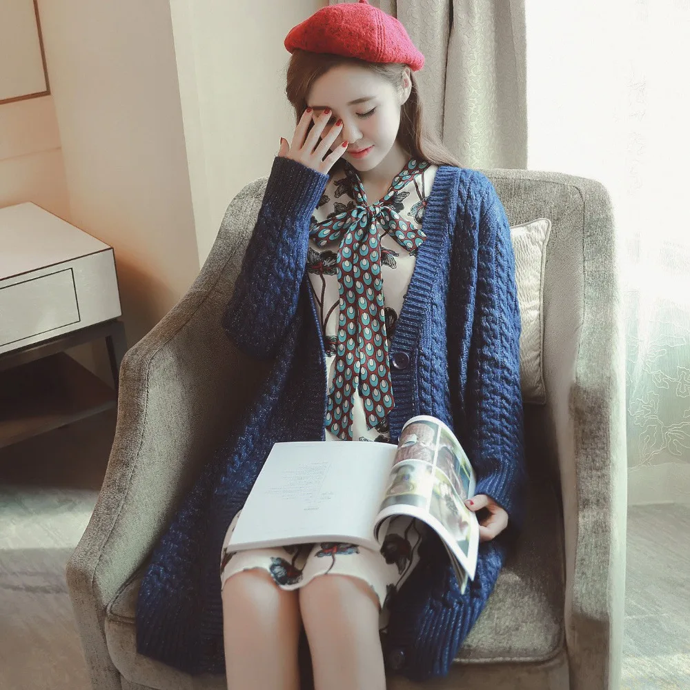 Женский свободный вязаный кардиган свитер из чистой шерсти сезон зима весна A2079