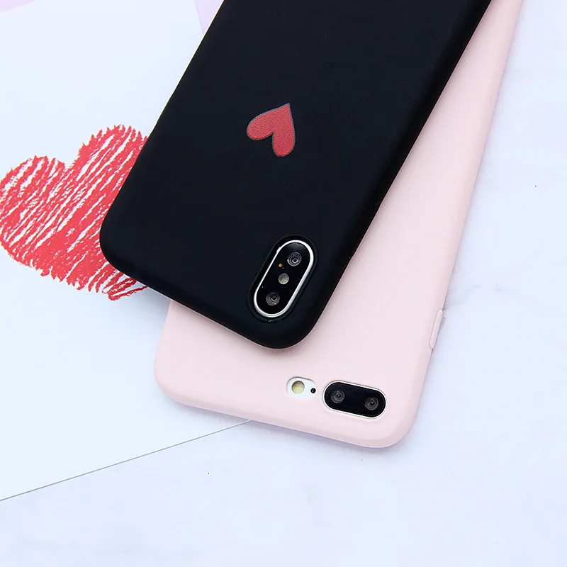 Милый красный чехол с сердечком для iPhone X 6 6s 7 8 Plus влюбленных пар Мягкий