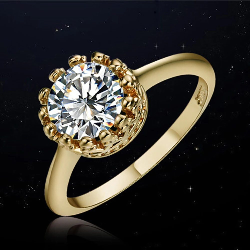 New Arrival Fashion Simple Exquisite Round White CZ Silver &amp Yellow GoldPlated Ring Women Jewelry Engagement Wholesale | Украшения и